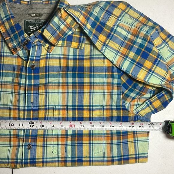 Woolrich Blue & Yellow Plaid Button Up Top 100% Organic Cotton Men's Size Large! - Picture 7 of 8